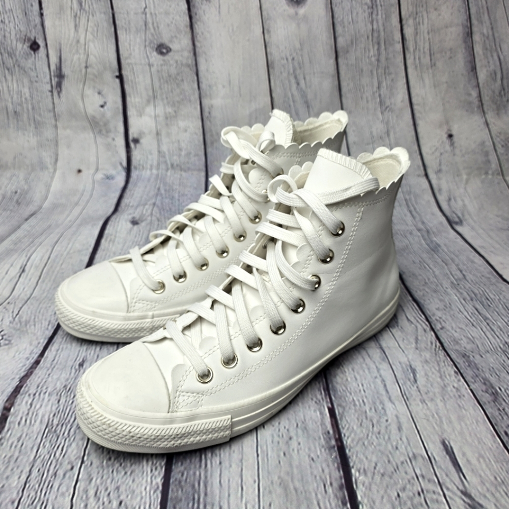 Converse Chuck Taylor All-Star Mono White Shoes With Scalloped Edge Size 9 New